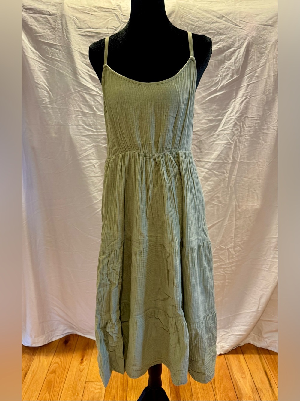 Chelsea & Theodore Light Sage Tiered Maxi Dress